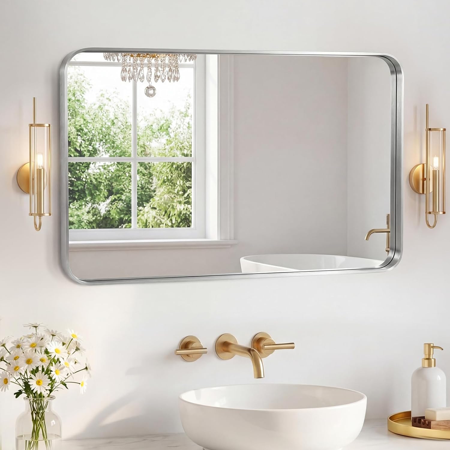 Framed Farmhouse Black Vanity Mirror — 32" — Silvery-rect