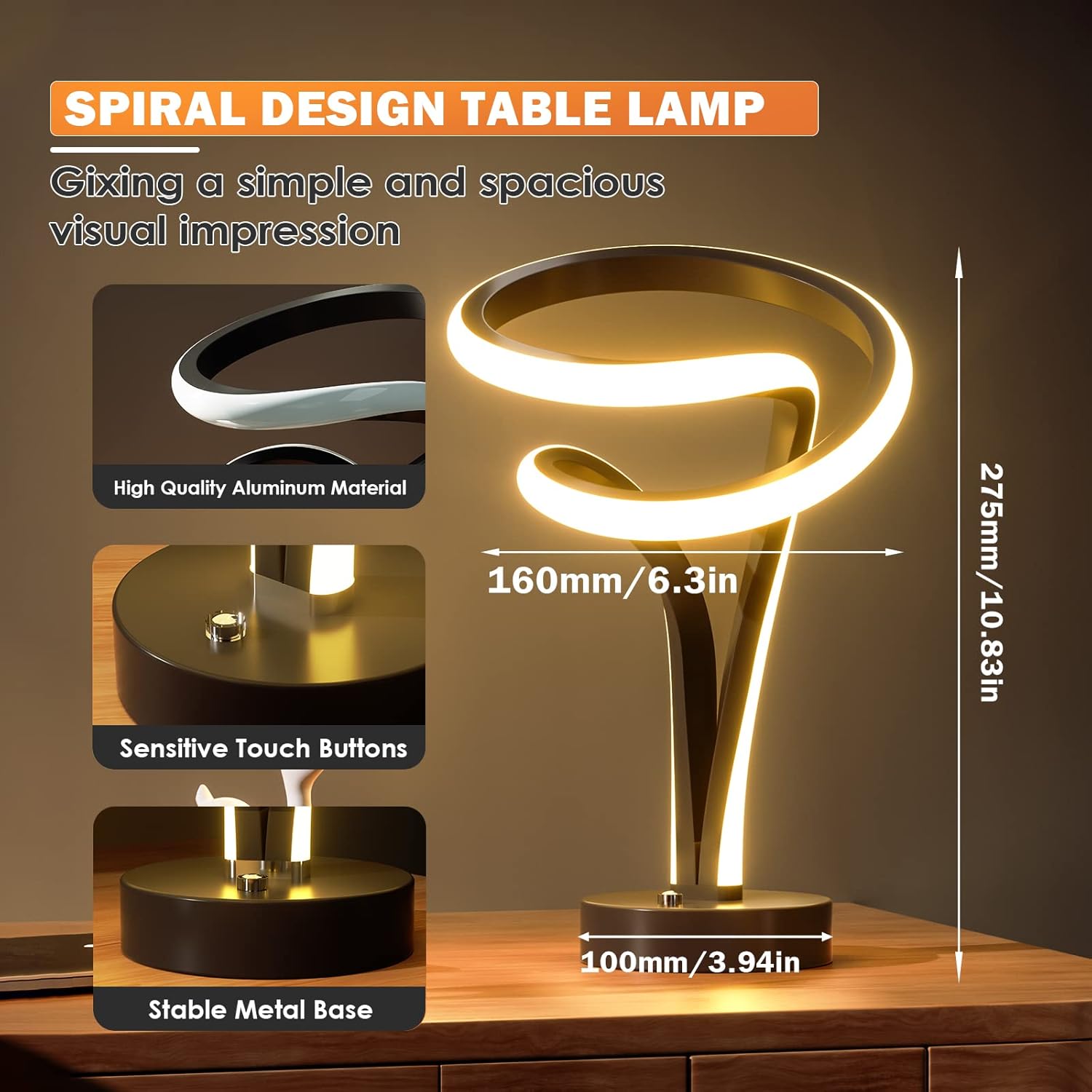 Dimmable Modern Metal Nightstand Lamp — 10-Light - View 3