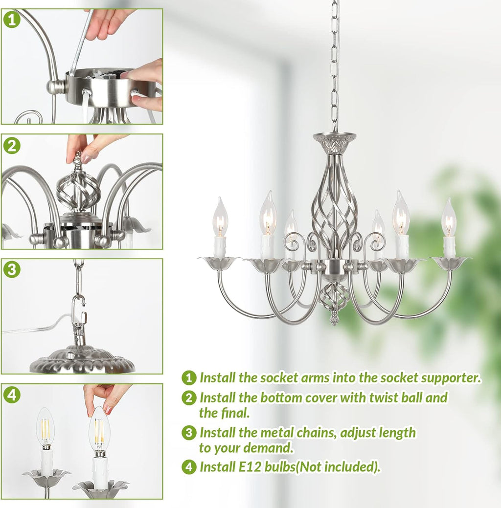 Farmhouse Black Chandelier — 6-Light - View 6