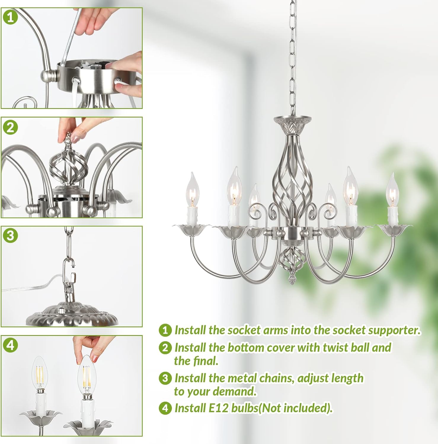 Farmhouse Black Chandelier — 6-Light - View 6