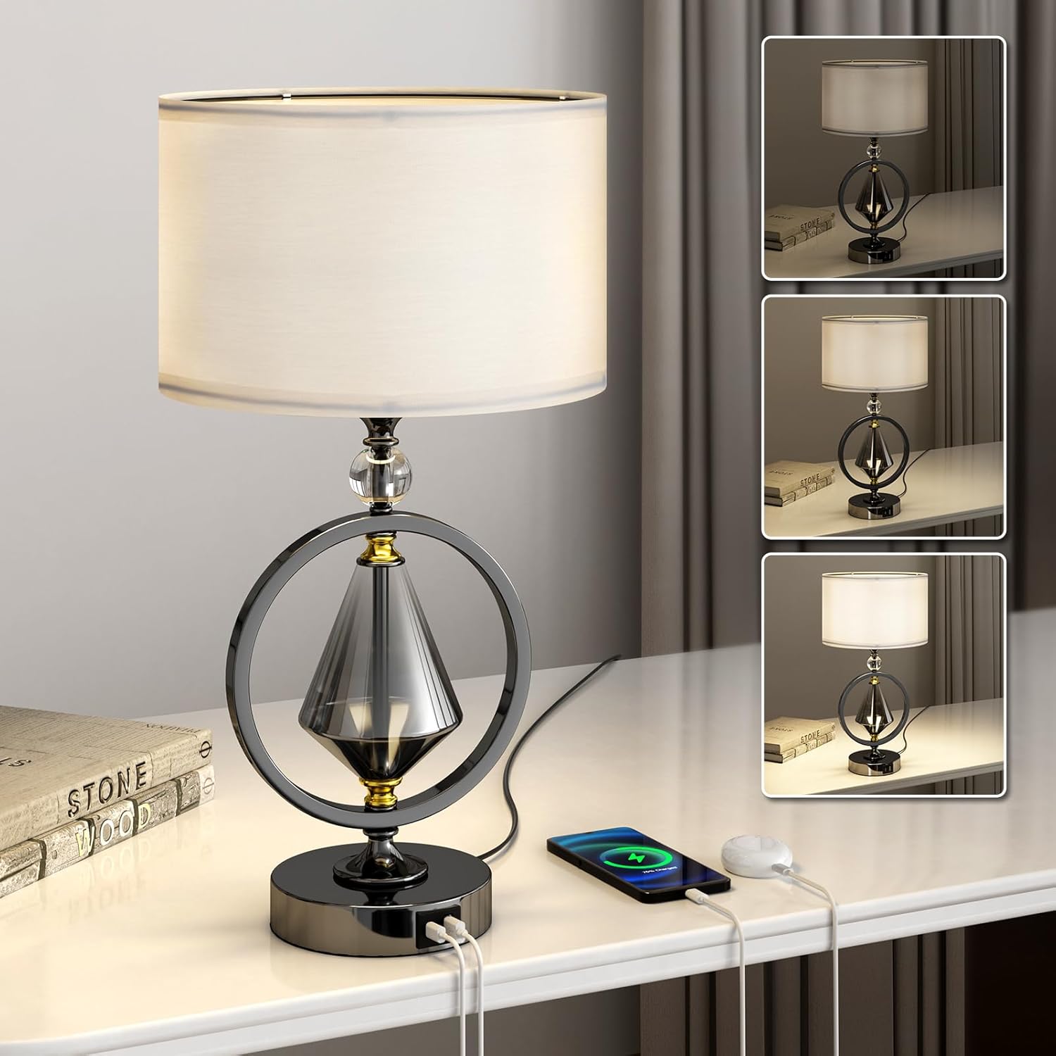 Dimmable Mid-Century Glass Table Lamp — Art Deco Table Lamp