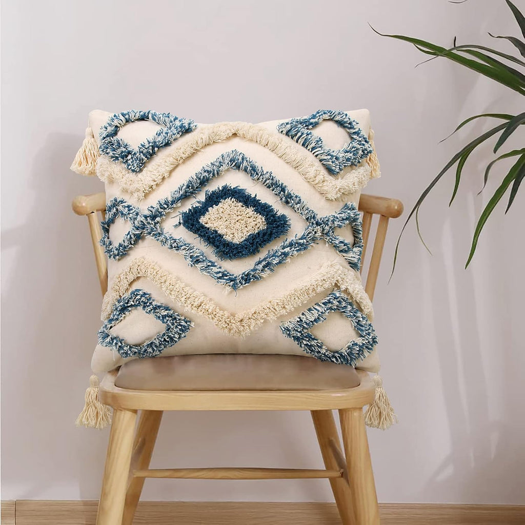 Tufted Boho Blue Throw Pillow Cover — 18" - View 6