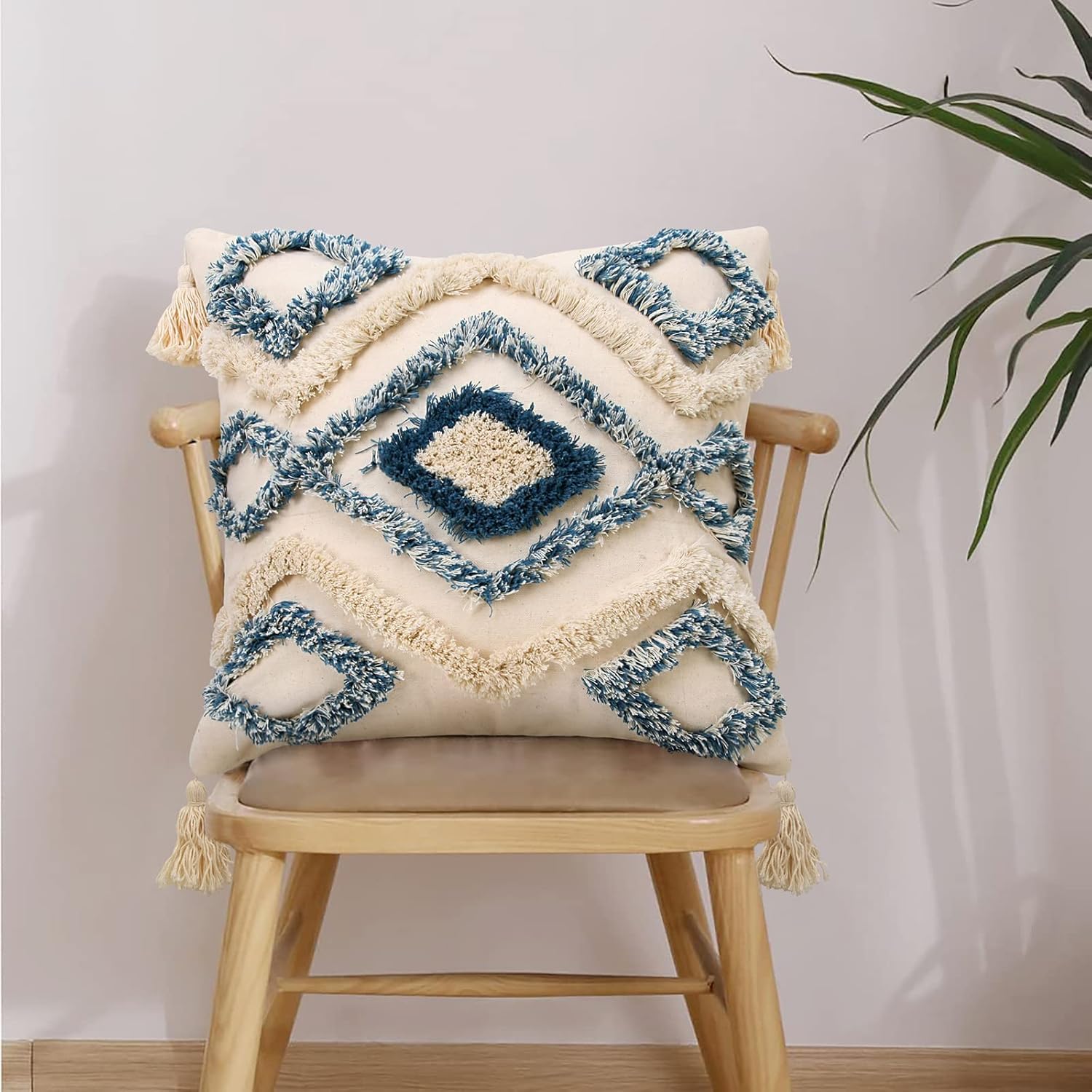 Tufted Boho Blue Throw Pillow Cover — 18" - View 6