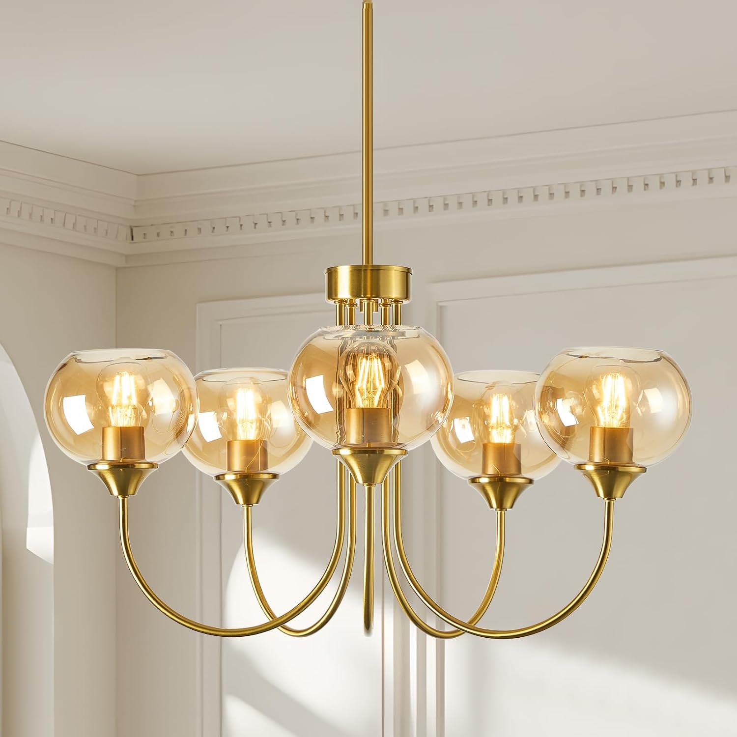 Vintage Luxe Orange Chandelier — 5-Light — Rod - Amber 5 Lights