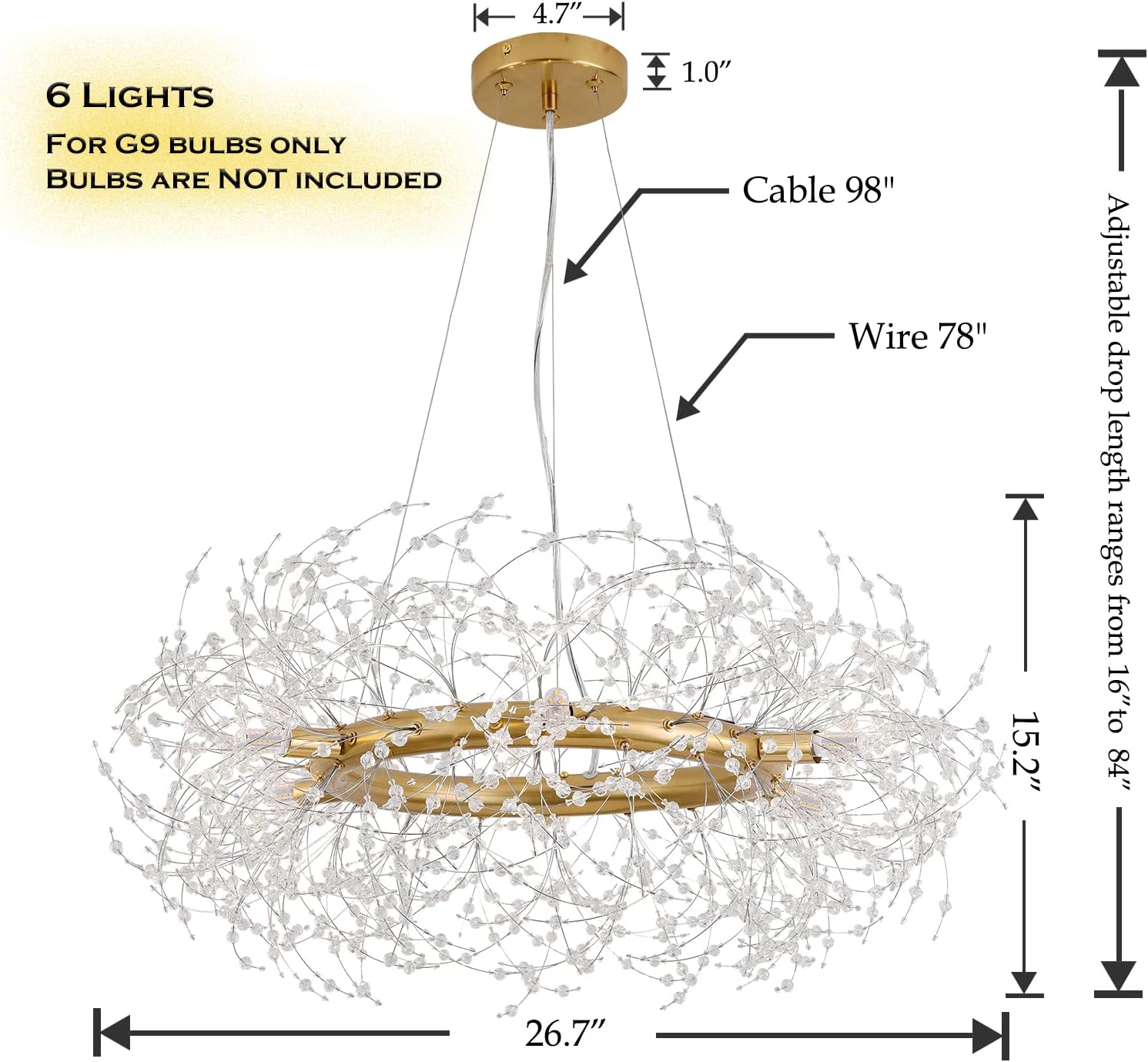 Round Luxe Gold Chandelier — 6-Light - View 2