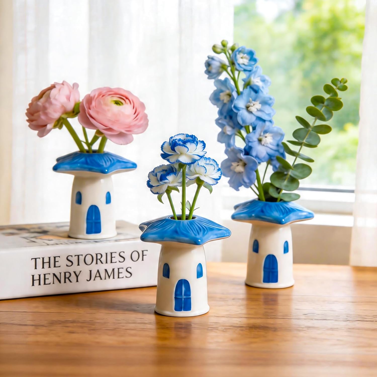 Ceramic Flower Vase — Set of 3 — 3 Pcs Birdhouse Bud Vase