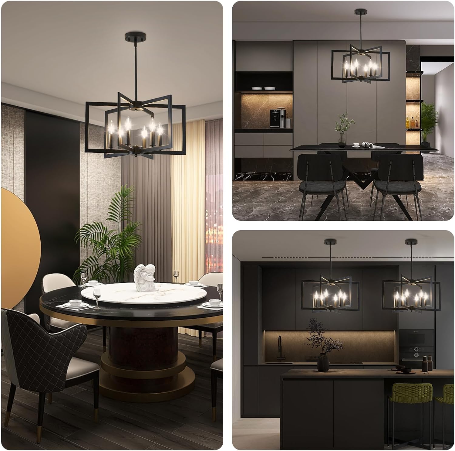 Farmhouse Black Chandelier — 6-Light - View 8