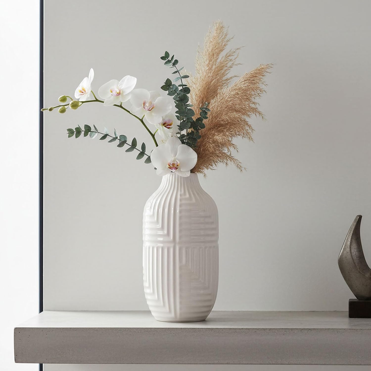 Modern Green Vase — 9.4" — White