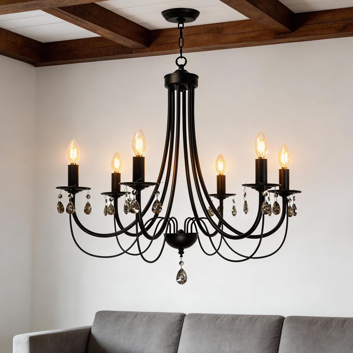 Farmhouse Black Chandelier — 8-Light — Black