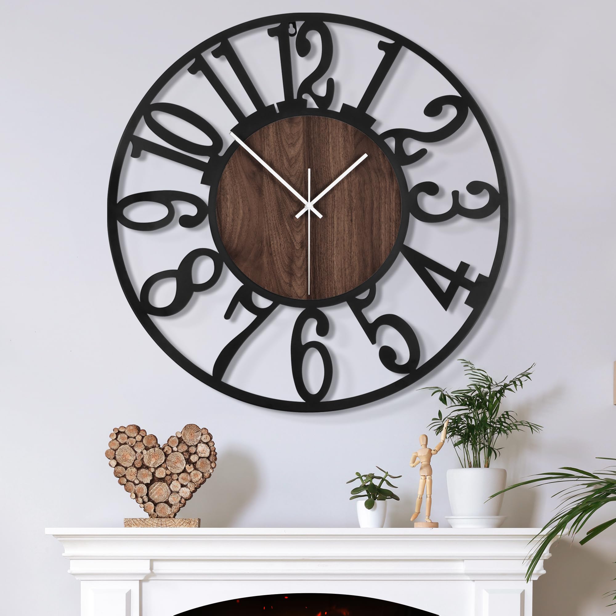 Battery Operated Modern Brown Wall Clock — 14"