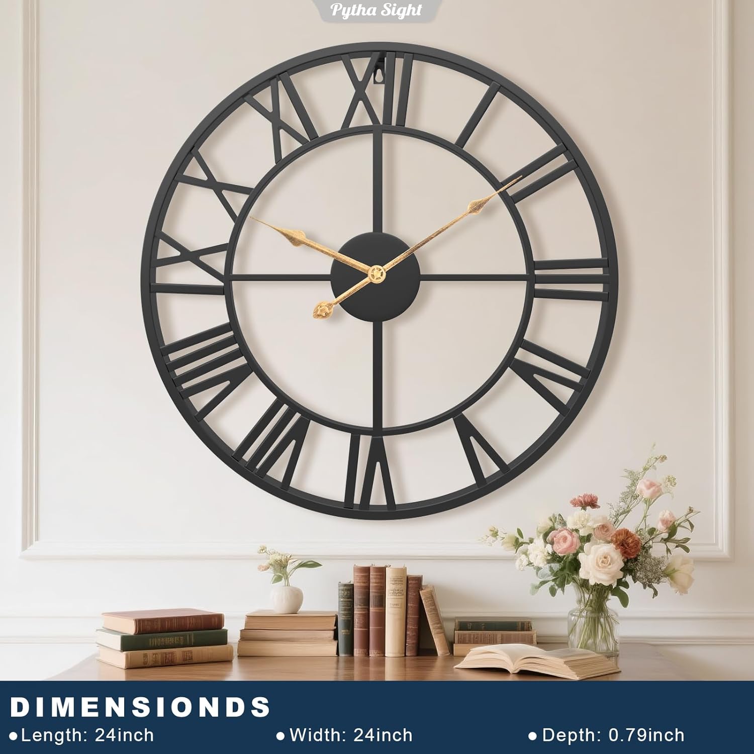 Oversized Farmhouse Black Wall Clock — 24" - View 2