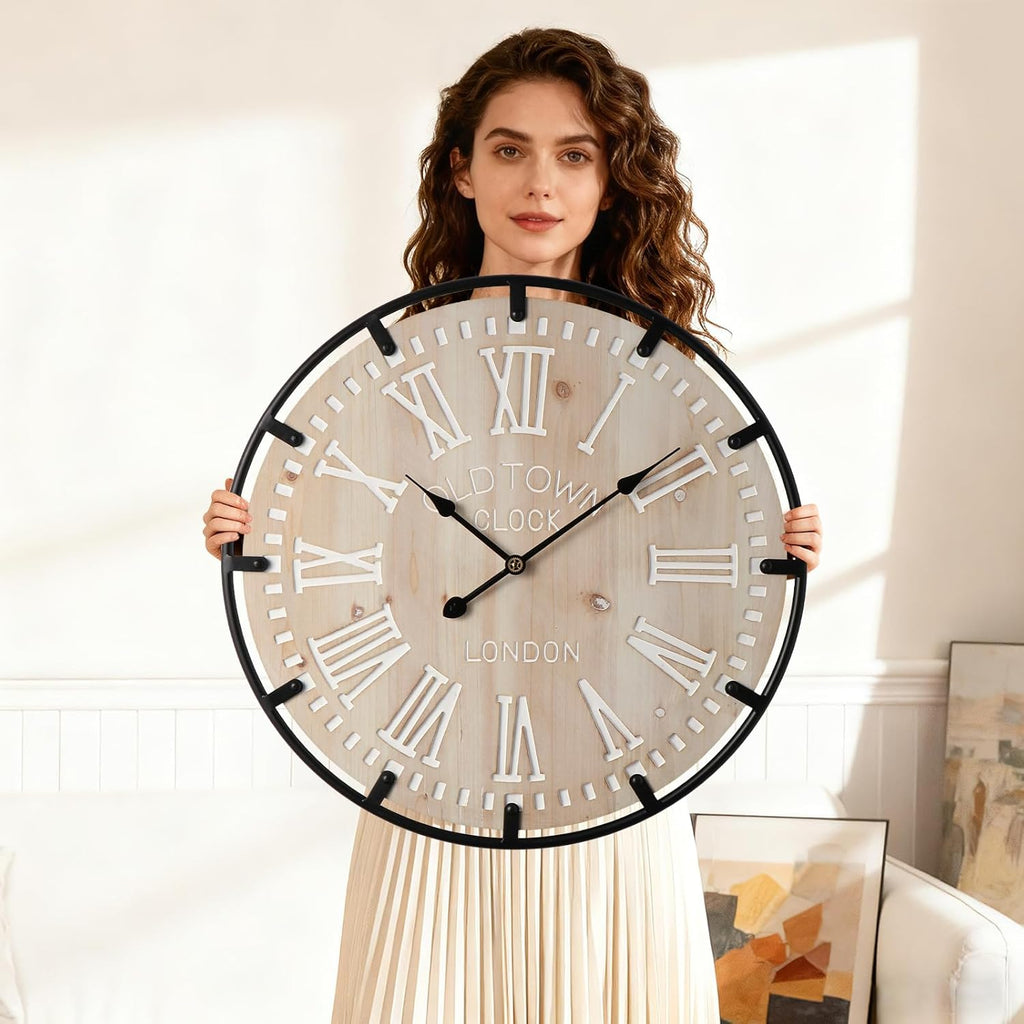 Battery Operated Farmhouse Brown Wall Clock — 24" - View 2