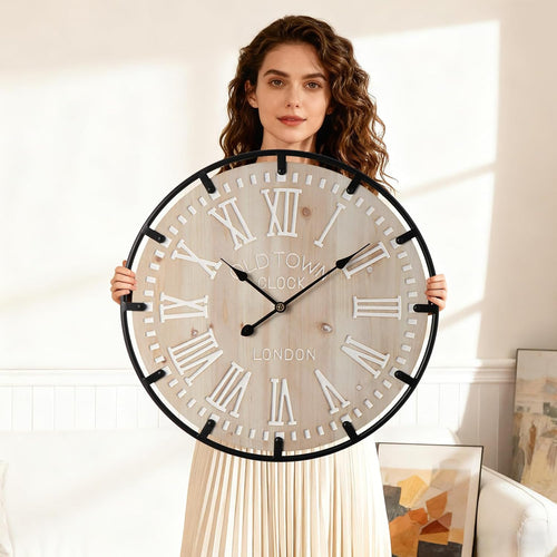 Battery Operated Farmhouse Brown Wall Clock — 24" - View 2