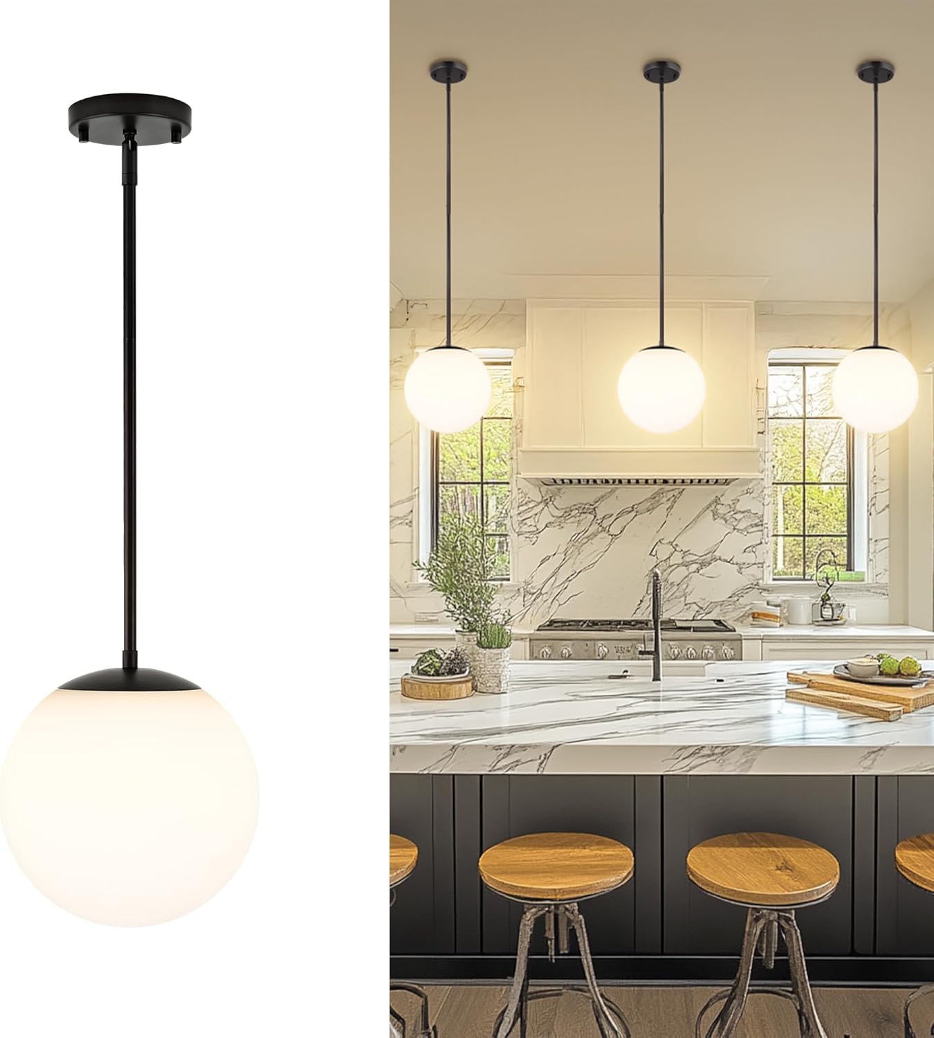 Adjustable Luxe Black Pendant Light — 6" — Black