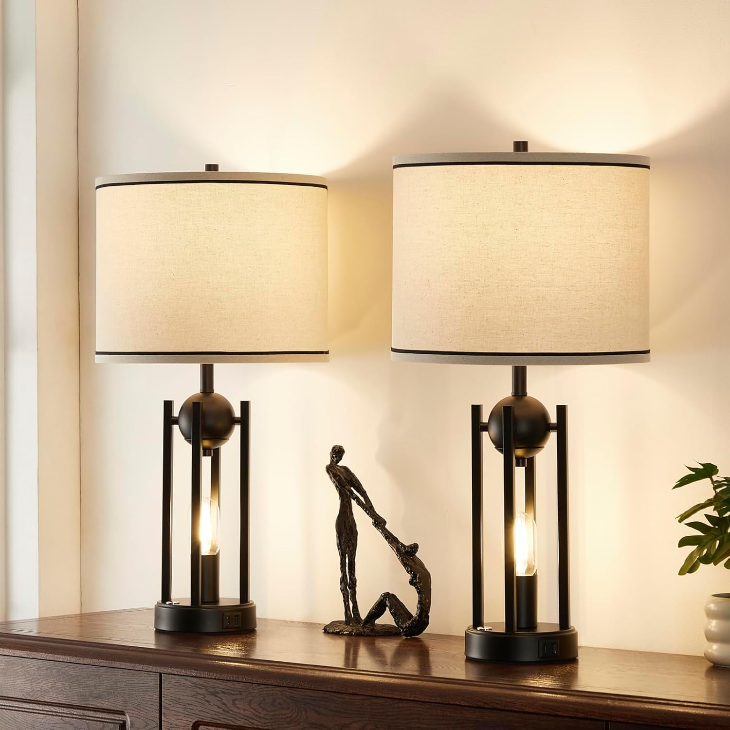 USB Farmhouse Black Bedside Lamp — 25" - View 5