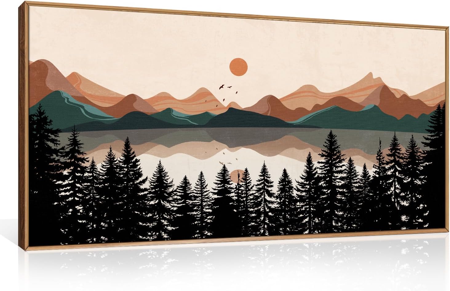 Framed Boho Beige Canvas Wall Art — 16" — Boho Mountain Wall Art