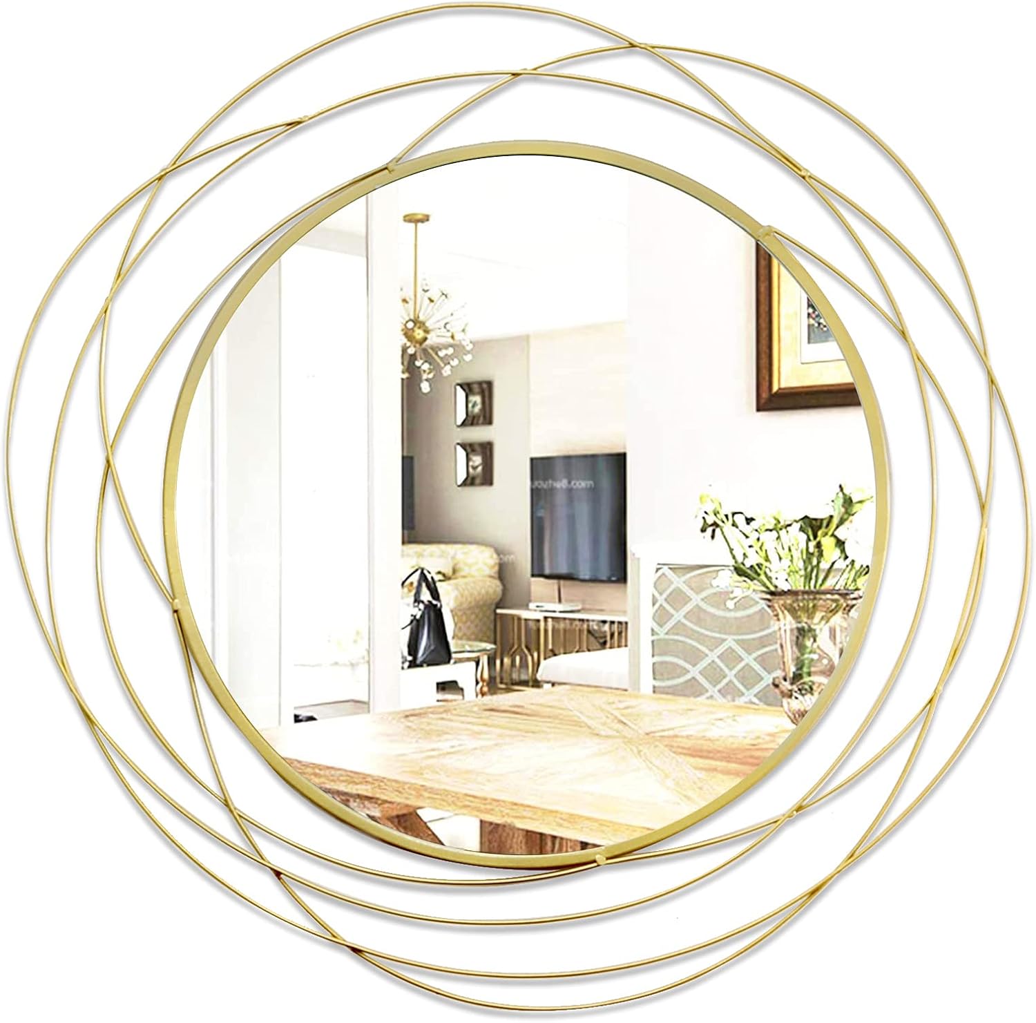 Round Black Wall Mirror — 20" — Gold