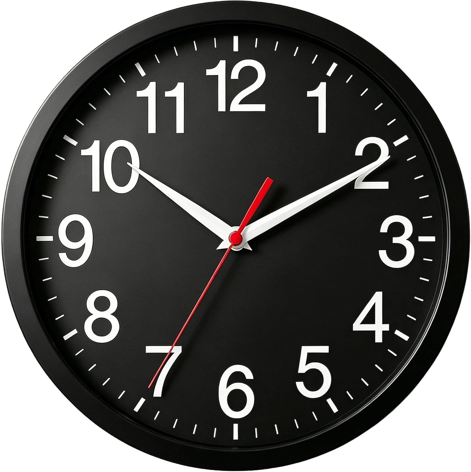 Battery Operated Modern Black Wall Clock — 8" — G_black Silver