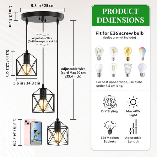 Adjustable Farmhouse Beige Pendant Light — 3-Light - View 2