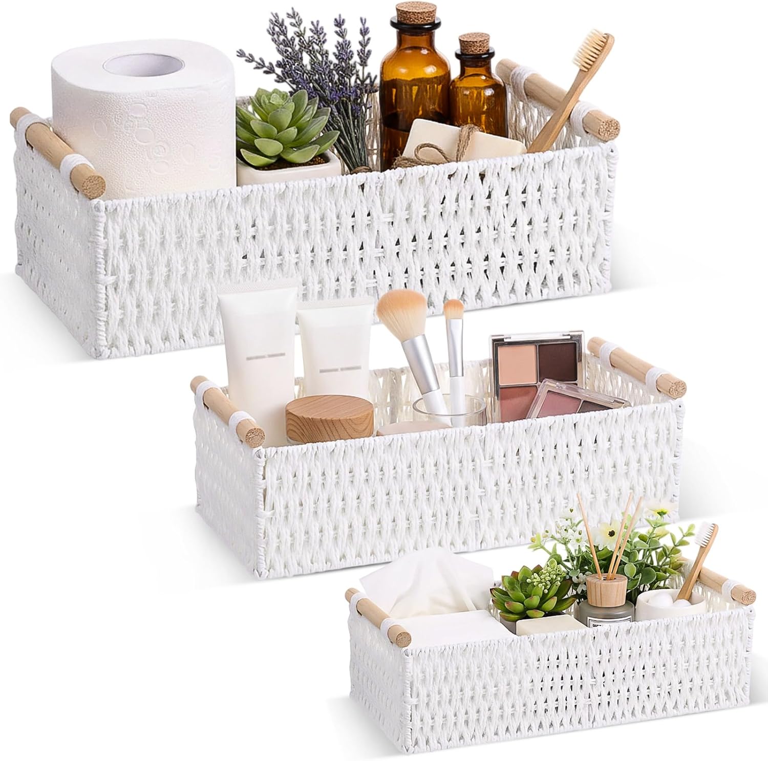 Boho Beige Basket — White