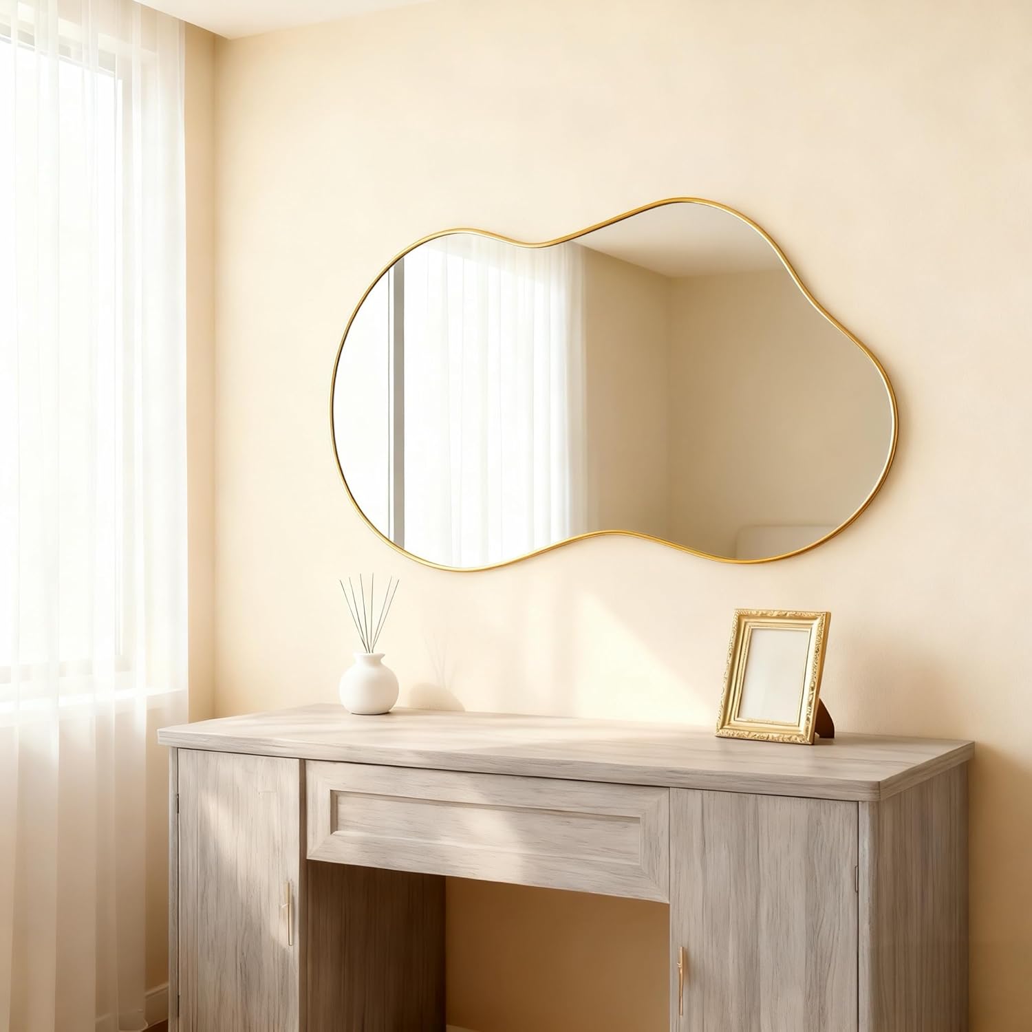 Round Luxe Black Wall Mirror — 12" — 46"L x 26"W