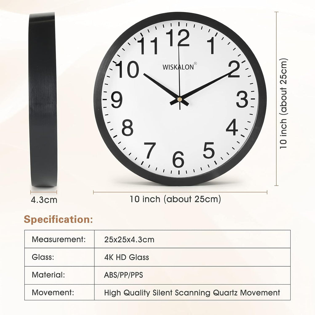 Battery Operated Black Wall Clock — 10" - View 6