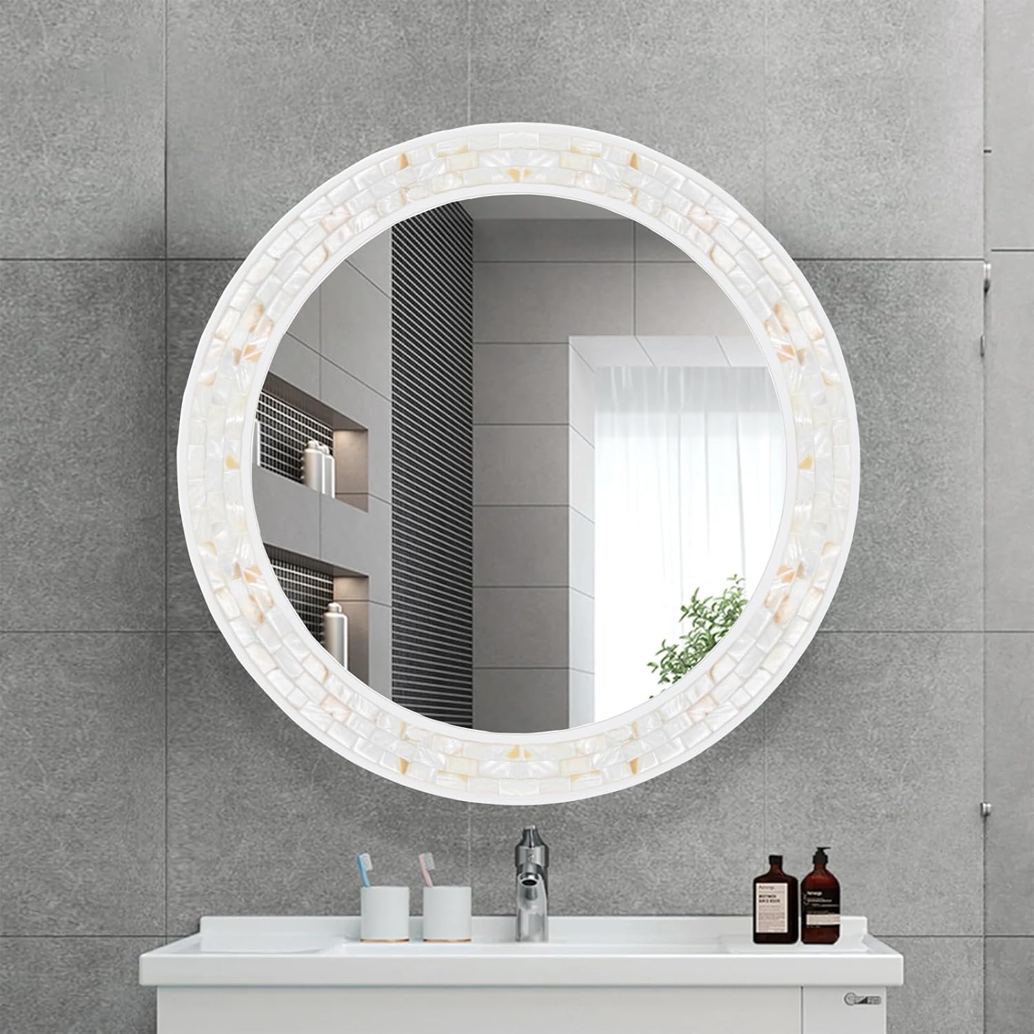 Framed White Round Mirror — 24" - View 6