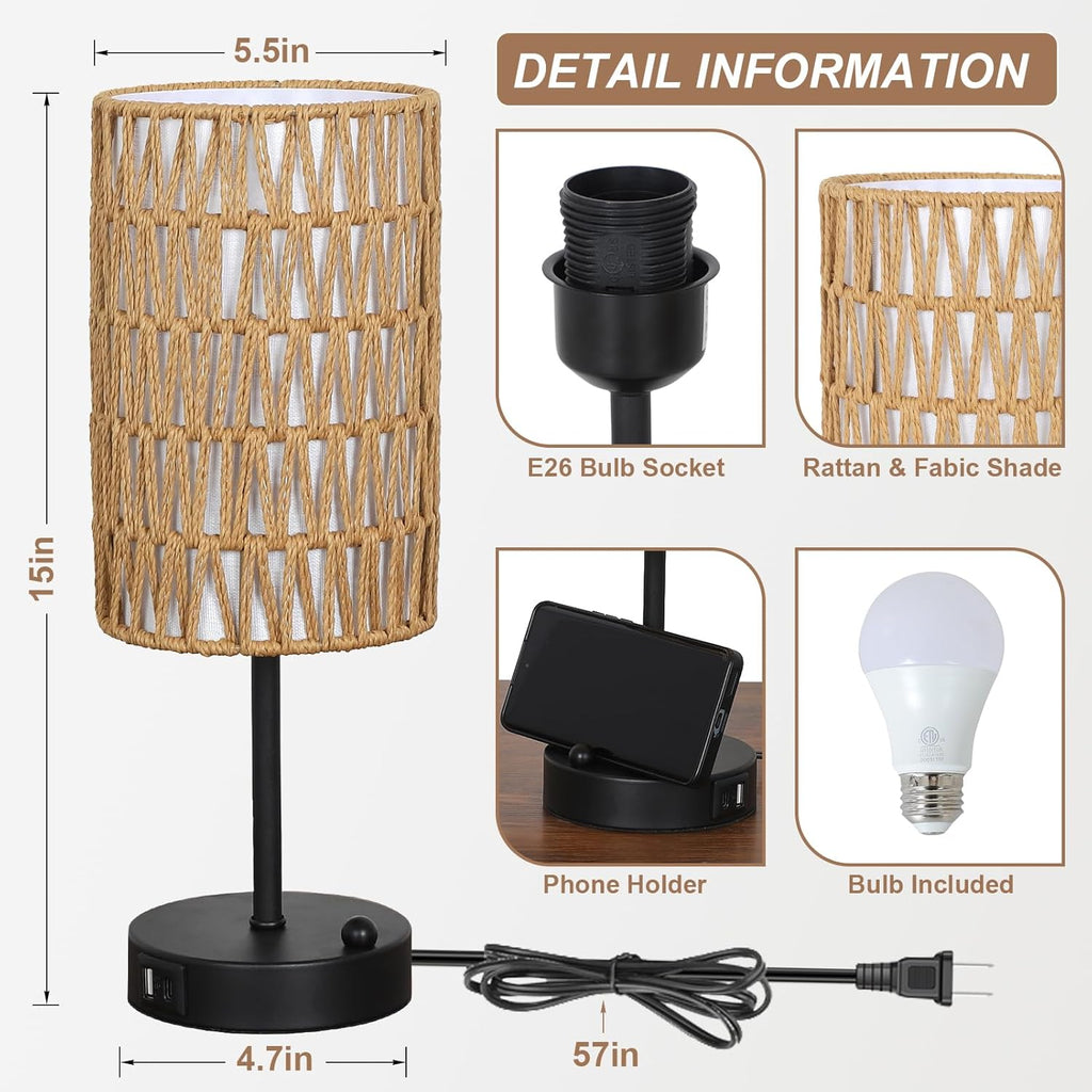 Dimmable Boho Black Desk Lamp - View 2