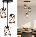 Adjustable Farmhouse Beige Pendant Light — 3-Light — X-Frame Glass Pendant - 3-Light (Black)