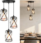 Adjustable Farmhouse Beige Pendant Light — 3-Light — X-Frame Glass Pendant - 3-Light (Black)
