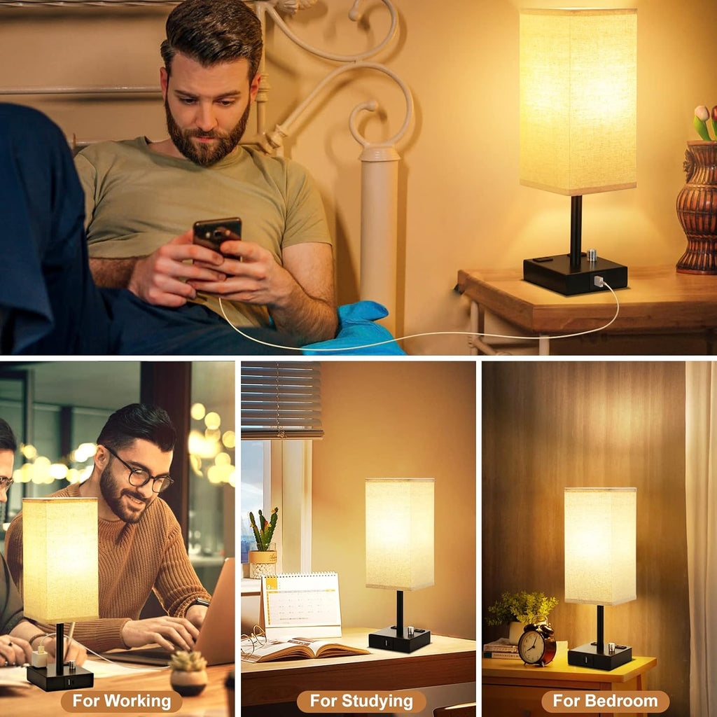 Dimmable Beige Bedside Lamp — Set of 2 - View 9