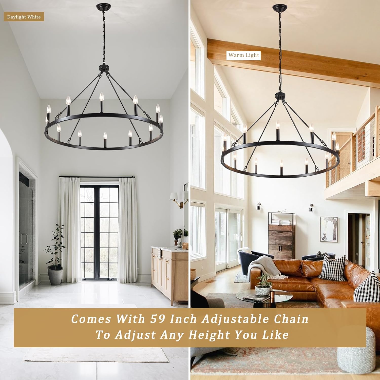 Round Farmhouse Black Chandelier — 12-Light - View 5