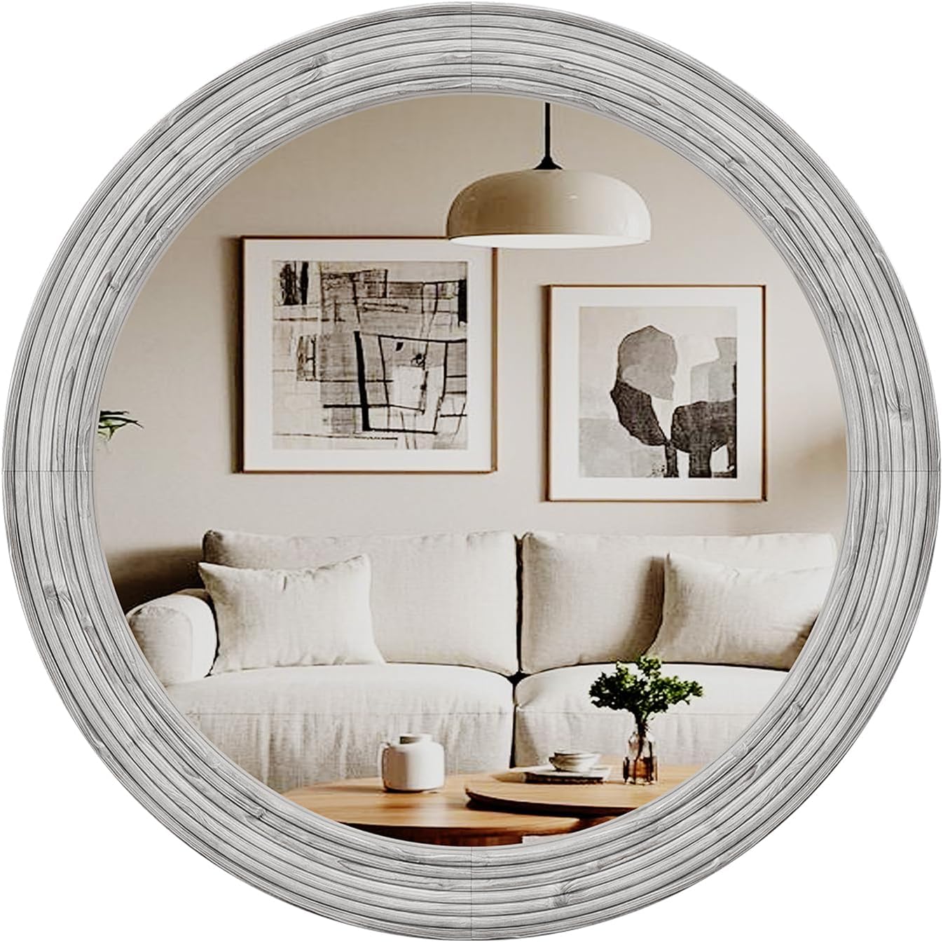 Round Farmhouse Brown Wall Mirror — 30" — A White Round