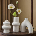 Round Boho Black Flower Vase — Set of 3 — White Vase - C