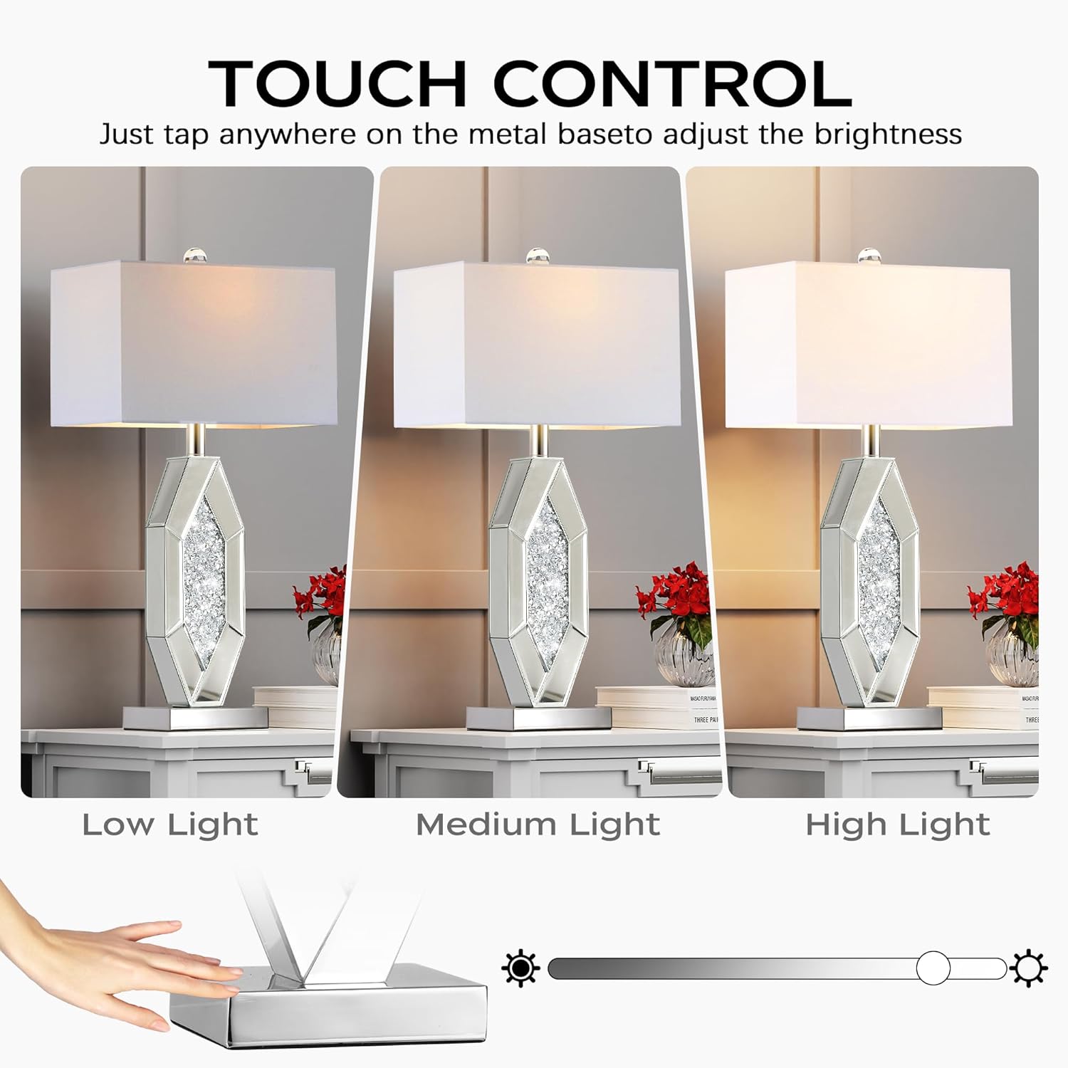 Dimmable Modern Silver Table Lamp — Set of 2 - View 2