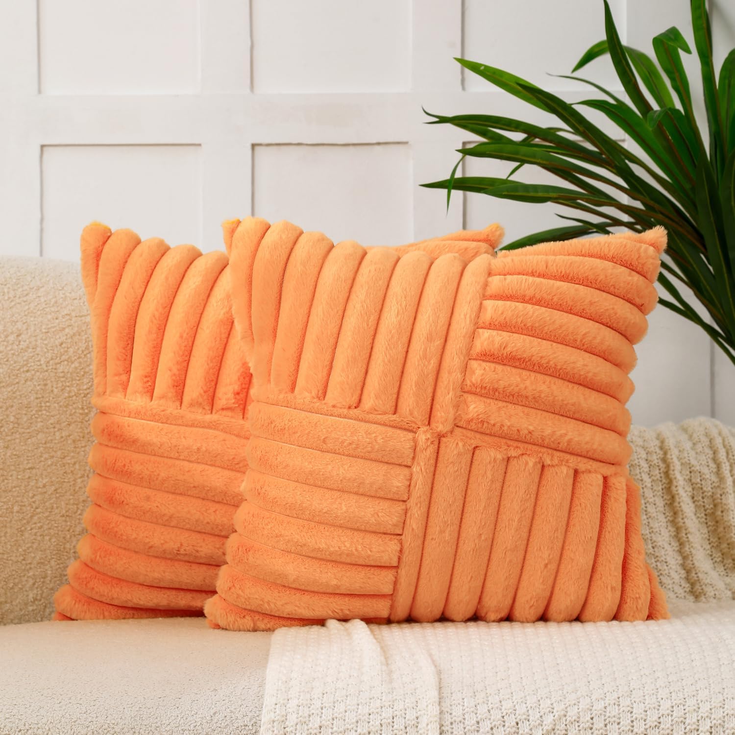 Velvet Boho Beige Throw Pillow Cover — 18" — Orange