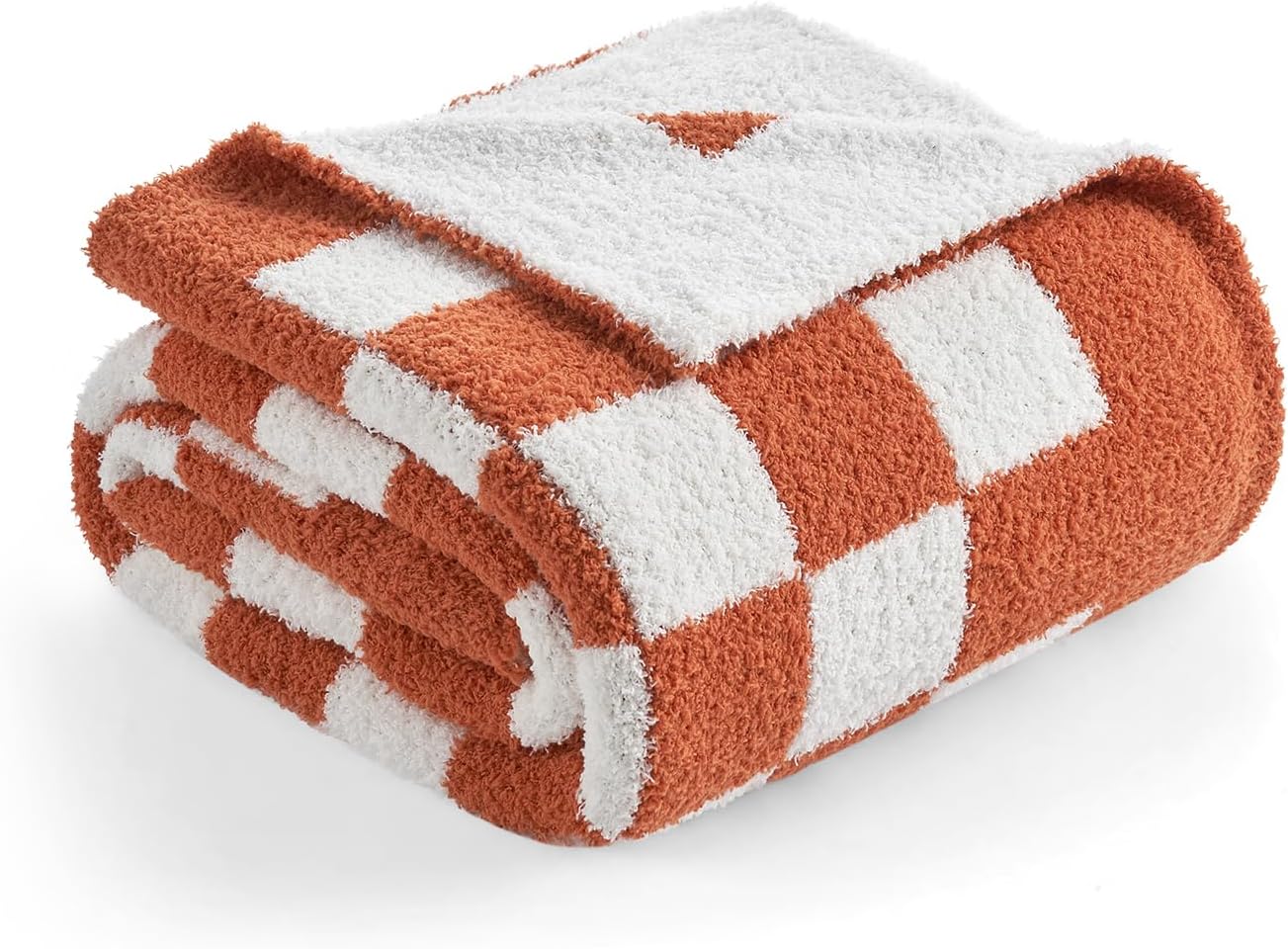 Knit Beige Throw Pillow — 50" — Checkered Burnt Orange