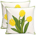 Embroidered Boho Blue Throw Pillow Cover — 18" — Yellow Tulip