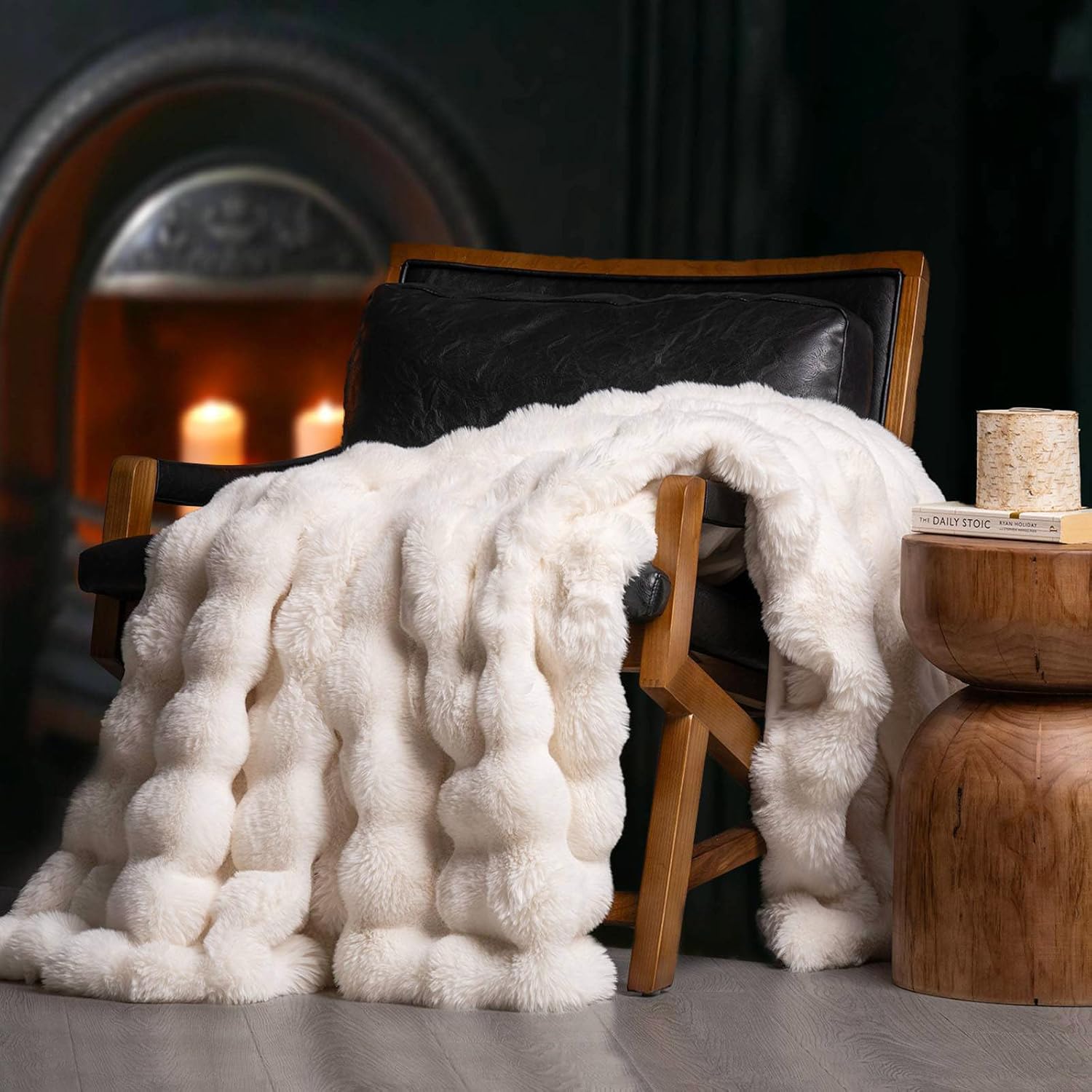 Luxe Beige Throw Pillow — 50" — Ivory White