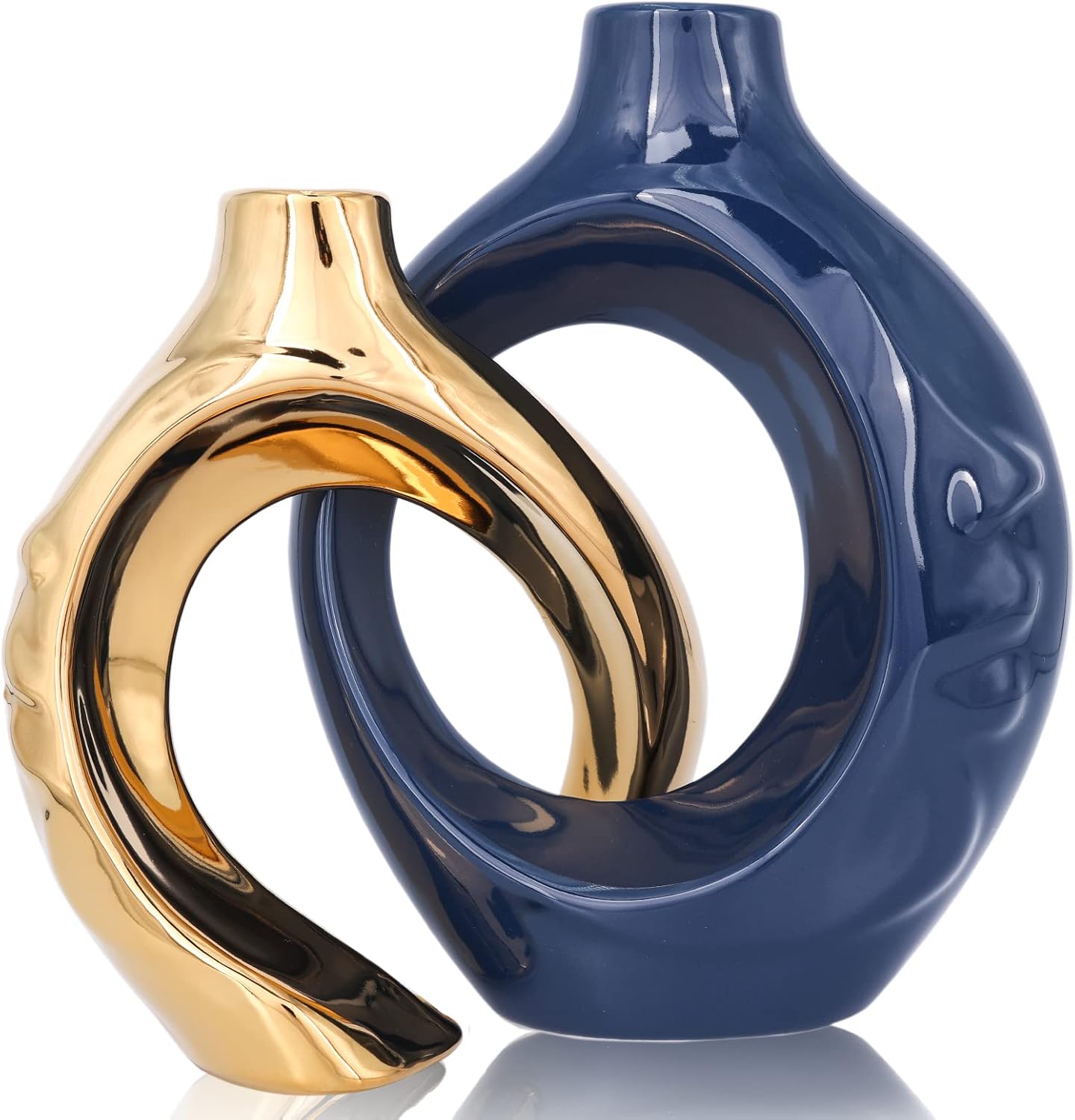 Round Luxe Blue Vase — Set of 2 — Blue Gold