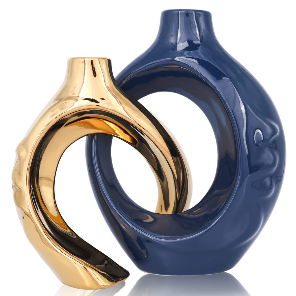 Round Luxe Blue Vase — Set of 2