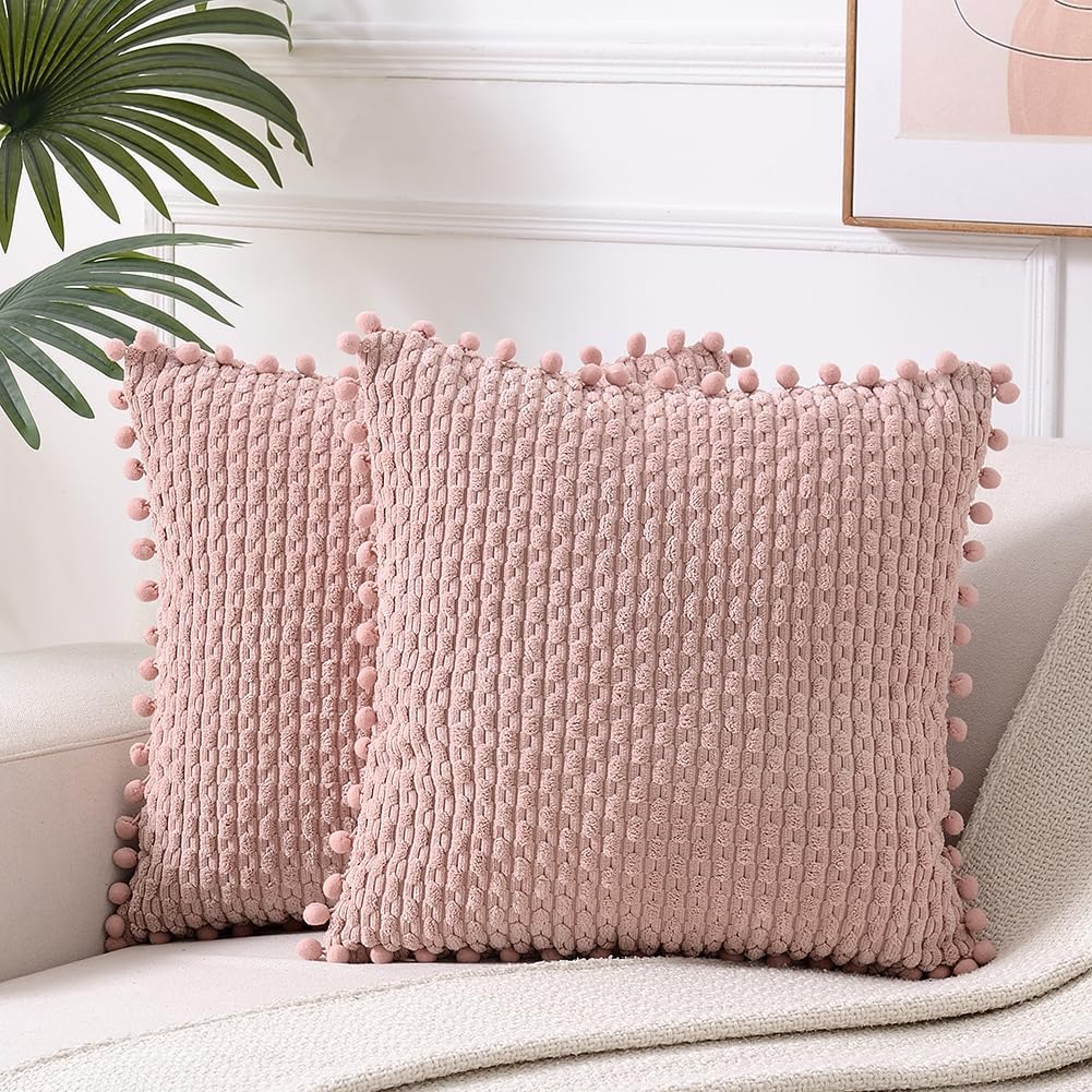 Boho Beige Throw Pillow Cover — 18" — 18" x 18" (Pack of 2)