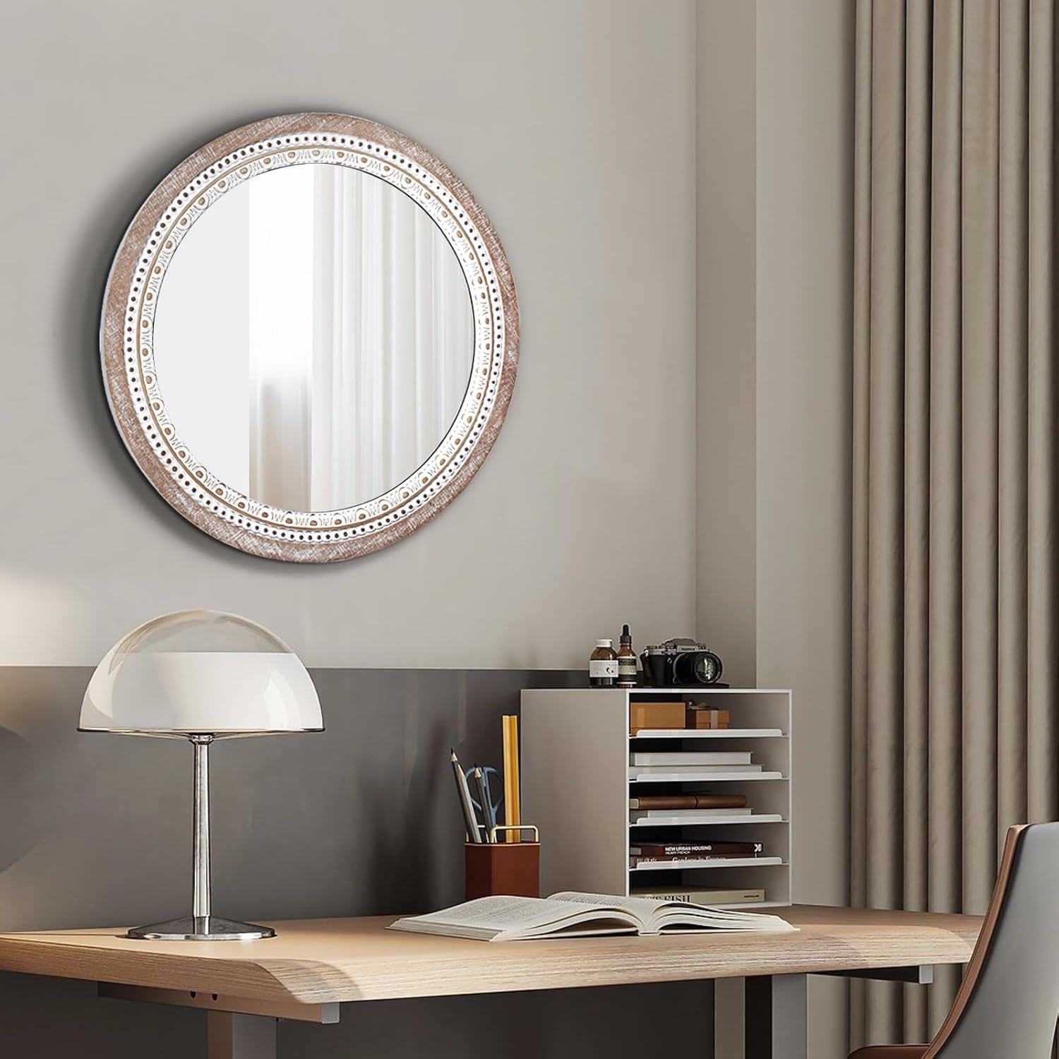 Boho Wood Round Mirror — 24" - View 4