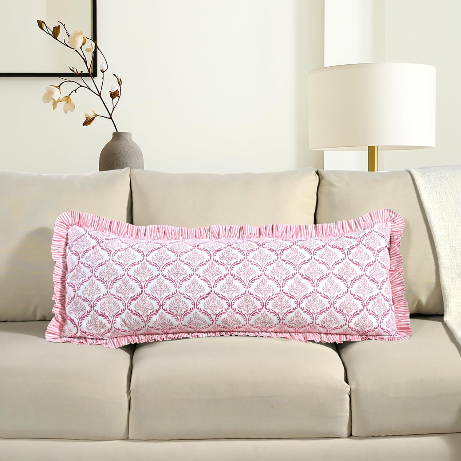 Farmhouse Beige Pillow Cover — 54" — Blush Rose