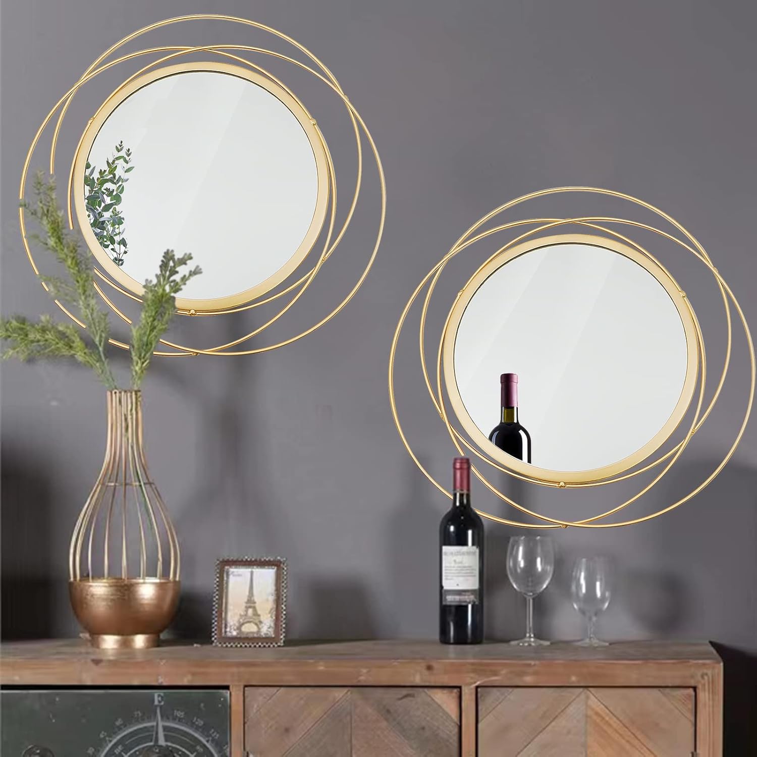 Boho Black Round Mirror — 2 Set Circle Wires（15.7''each）