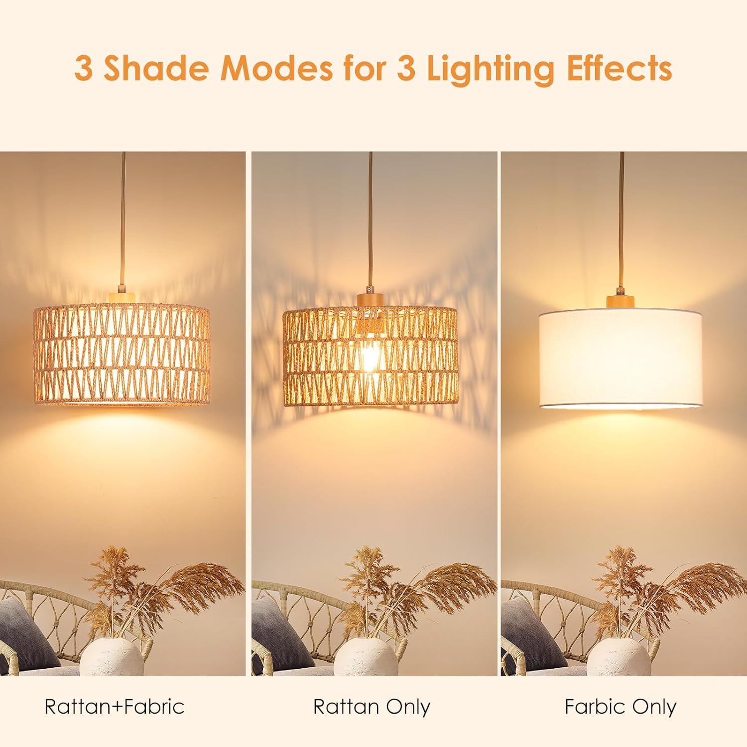 Dimmable Boho Fabric Pendant Light - View 3