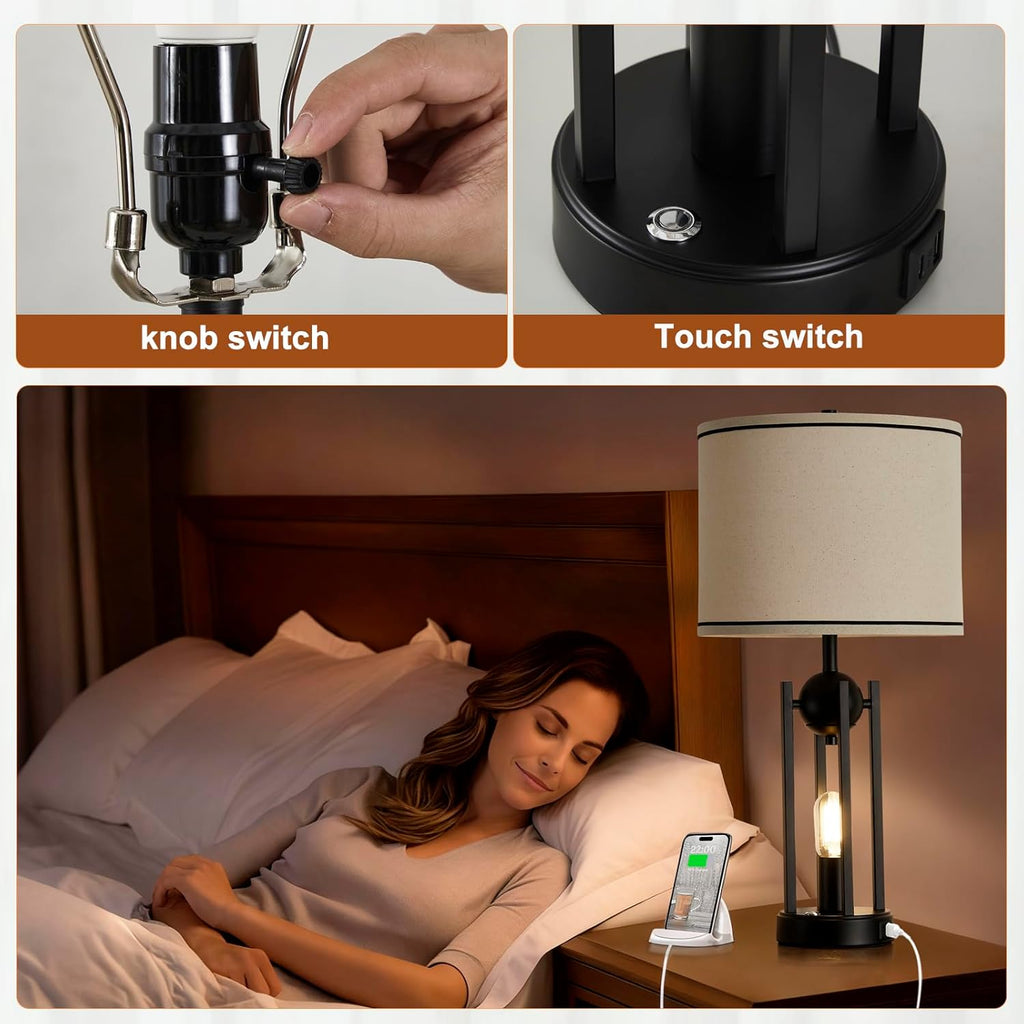 USB Farmhouse Black Bedside Lamp — 25" - View 4
