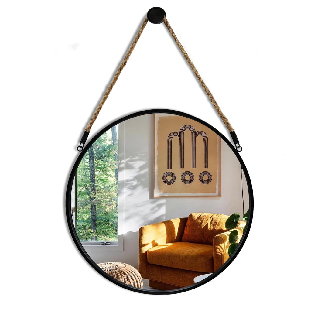 Round Farmhouse Beige Wall Mirror — 15"