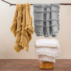 Fringed Boho Beige Throw Pillow — 50" - View 5
