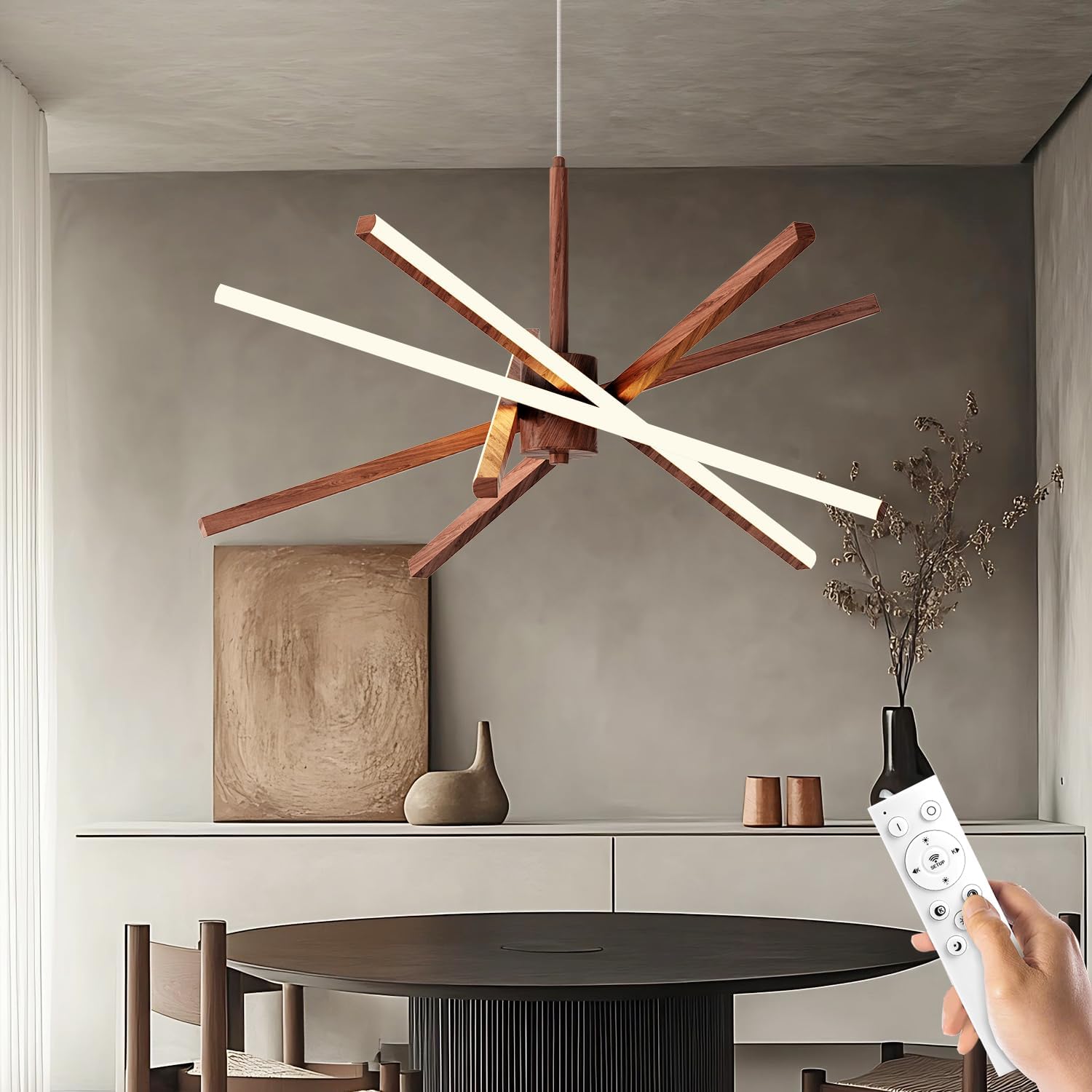 Dimmable Luxe Black Chandelier — 5" — 5-Lights Wood Color